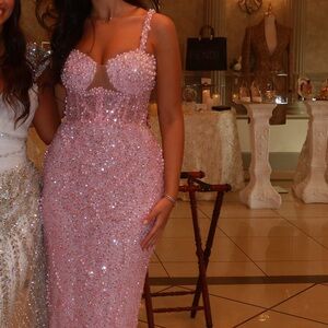 Elegant Pink and White Sequin Gown